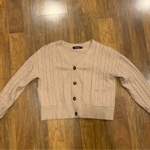 Elegant Beige Cable Knit Cardigan